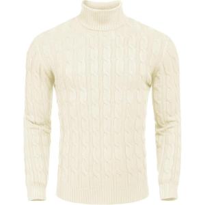 imageCOOFANDY Mens Slim Fit Turtleneck Sweater Casual Twisted Knitted Pullover SweatersApricot