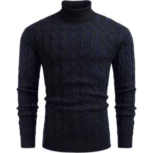 imageCOOFANDY Mens Slim Fit Turtleneck Sweater Casual Twisted Knitted Pullover SweatersBlack and Navy Blue