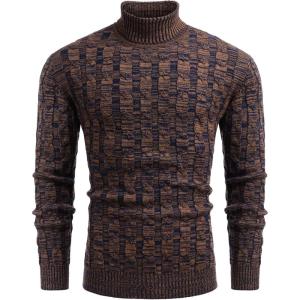 imageCOOFANDY Mens Slim Fit Turtleneck Sweater Casual Twisted Knitted Pullover SweatersCamel and Navy Blue