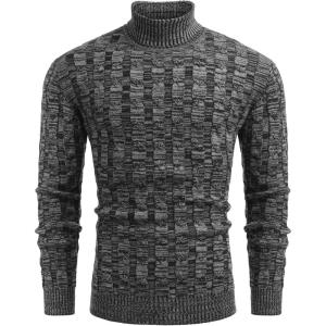 imageCOOFANDY Mens Slim Fit Turtleneck Sweater Casual Twisted Knitted Pullover SweatersDark Gray and Light Gray