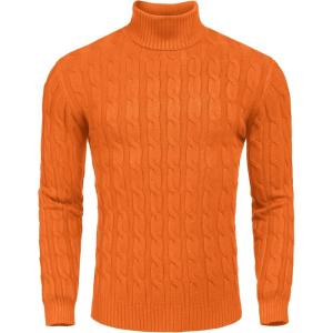 imageCOOFANDY Mens Slim Fit Turtleneck Sweater Casual Twisted Knitted Pullover SweatersOrange