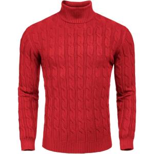 imageCOOFANDY Mens Slim Fit Turtleneck Sweater Casual Twisted Knitted Pullover SweatersRed
