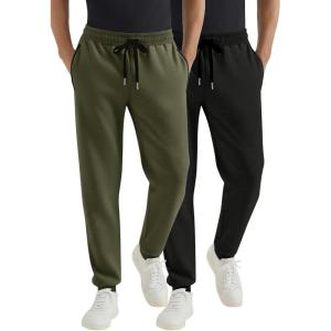 imageCOOFANDY Mens Sweatpants Joggers Workout Casual Athletic Gym Pants Lightweight Elastic Wasit Sweatpants with Pockets2 Pack BlackArmy Green