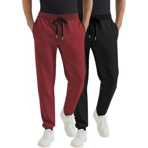imageCOOFANDY Mens Sweatpants Joggers Workout Casual Athletic Gym Pants Lightweight Elastic Wasit Sweatpants with Pockets2 Pack BlackDark Red
