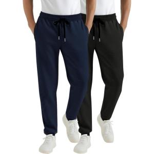 imageCOOFANDY Mens Sweatpants Joggers Workout Casual Athletic Gym Pants Lightweight Elastic Wasit Sweatpants with Pockets2 Pack BlackNavy Blue