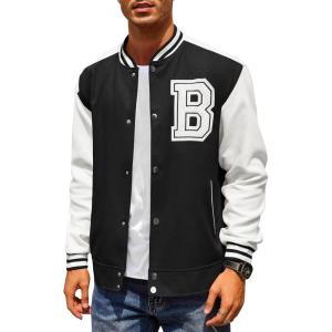 imageCOOFANDY Mens Varsity Jacket Wool Blend Letterman Bomber Jacket Baseball Lightweight JacketAblack