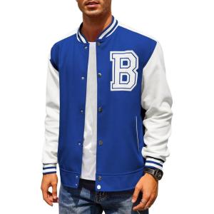 imageCOOFANDY Mens Varsity Jacket Wool Blend Letterman Bomber Jacket Baseball Lightweight JacketBlue