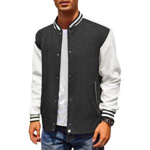 imageCOOFANDY Mens Varsity Jacket Wool Blend Letterman Bomber Jacket Baseball Lightweight JacketDark Grayno Letter