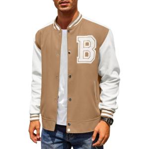 imageCOOFANDY Mens Varsity Jacket Wool Blend Letterman Bomber Jacket Baseball Lightweight JacketKhaki