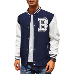 imageCOOFANDY Mens Varsity Jacket Wool Blend Letterman Bomber Jacket Baseball Lightweight JacketNavy Blue