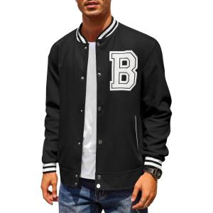 imageCOOFANDY Mens Varsity Jacket Wool Blend Letterman Bomber Jacket Baseball Lightweight JacketPure Black