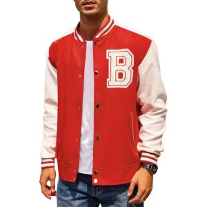 imageCOOFANDY Mens Varsity Jacket Wool Blend Letterman Bomber Jacket Baseball Lightweight JacketRed
