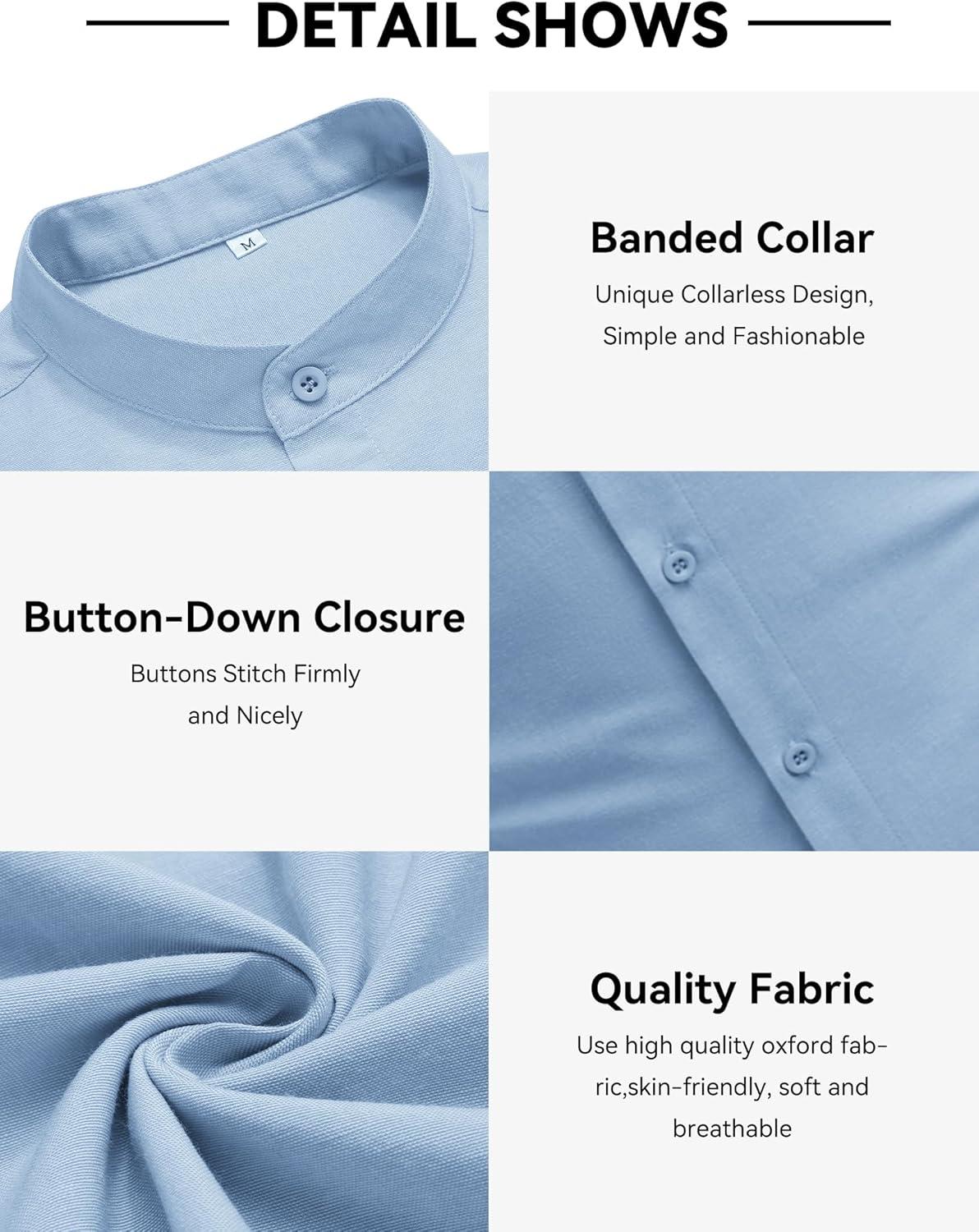 imageCOOFANDY Mens Oxford Shirts Long Sleeve Casual Button Down Shirts Band Collar Dress Shirt with PocketSky Blue