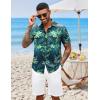 imageCOOFANDY Mens Hawaiian Shirts Short Sleeve Button Down Aloha Shirt Casual Beach ClothesBlack Blue  Green Leaf