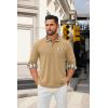 imageCOOFANDY Mens Polo Shirt Long Sleeve Casual Button Polo Tee Plaid Collared Golg Shirt with PocketCamel