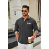 imageCOOFANDY Mens Polo Shirt Long Sleeve Casual Button Polo Tee Plaid Collared Golg Shirt with PocketCharcoal Grey