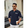 imageCOOFANDY Mens Polo Shirt Long Sleeve Casual Button Polo Tee Plaid Collared Golg Shirt with PocketDark Blue