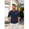 imageCOOFANDY Mens Polo Shirt Long Sleeve Casual Button Polo Tee Plaid Collared Golg Shirt with PocketDark Blue