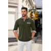 imageCOOFANDY Mens Polo Shirt Long Sleeve Casual Button Polo Tee Plaid Collared Golg Shirt with PocketDeep Army Green