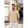 imageCOOFANDY Mens Polo Shirt Long Sleeve Casual Button Polo Tee Plaid Collared Golg Shirt with PocketKhaki