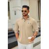 imageCOOFANDY Mens Polo Shirt Long Sleeve Casual Button Polo Tee Plaid Collared Golg Shirt with PocketKhaki