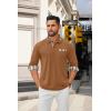 imageCOOFANDY Mens Polo Shirt Long Sleeve Casual Button Polo Tee Plaid Collared Golg Shirt with PocketLight Brown