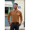 imageCOOFANDY Mens Polo Shirt Long Sleeve Casual Button Polo Tee Plaid Collared Golg Shirt with PocketLight Brown