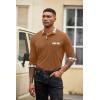 imageCOOFANDY Mens Polo Shirt Long Sleeve Casual Button Polo Tee Plaid Collared Golg Shirt with PocketLight Brown