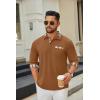 imageCOOFANDY Mens Polo Shirt Long Sleeve Casual Button Polo Tee Plaid Collared Golg Shirt with PocketLight Brown