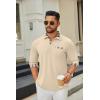 imageCOOFANDY Mens Polo Shirt Long Sleeve Casual Button Polo Tee Plaid Collared Golg Shirt with PocketLight Khaki