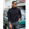 imageCOOFANDY Mens Quarter Zip Pullover Lightweight Textured TShirts Long Sleeve Casual Mock Neck Polo ShirtsNavy Blue