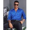 imageCOOFANDY Mens Silk Satin Dress Shirts Jacquard Long Sleeve Floral Button Up Shirts Party Prom Wedding ShirtBlue Twist