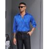 imageCOOFANDY Mens Silk Satin Dress Shirts Jacquard Long Sleeve Floral Button Up Shirts Party Prom Wedding ShirtBlue Twist