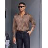 imageCOOFANDY Mens Silk Satin Dress Shirts Jacquard Long Sleeve Floral Button Up Shirts Party Prom Wedding ShirtBrown Twist