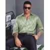 imageCOOFANDY Mens Silk Satin Dress Shirts Jacquard Long Sleeve Floral Button Up Shirts Party Prom Wedding ShirtGreen Twist