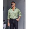 imageCOOFANDY Mens Silk Satin Dress Shirts Jacquard Long Sleeve Floral Button Up Shirts Party Prom Wedding ShirtGreen Twist