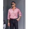 imageCOOFANDY Mens Silk Satin Dress Shirts Jacquard Long Sleeve Floral Button Up Shirts Party Prom Wedding ShirtPink Twist
