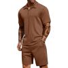 imageCOOFANDY Mens 2 Pieces Outfits Casual Quarter Zip Polo Shirt and Shorts Set Athletic Jogging Summer TracksuitBrown