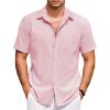 imageCOOFANDY Mens Short Sleeve Button Down Shirts 100 Cotton Beach Style Textured ShirtsPink