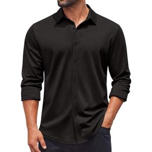 imageCOOFANDY Mens Casual Button Down Shirt Long Sleeve Wrinkle Free Shirts Stretch Dress ShirtBlack