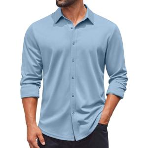 imageCOOFANDY Mens Casual Button Down Shirt Long Sleeve Wrinkle Free Shirts Stretch Dress ShirtLight Blue