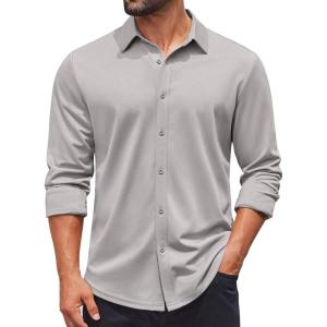 imageCOOFANDY Mens Casual Button Down Shirt Long Sleeve Wrinkle Free Shirts Stretch Dress ShirtLight Gray