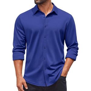 imageCOOFANDY Mens Casual Button Down Shirt Long Sleeve Wrinkle Free Shirts Stretch Dress ShirtRoyal Blue