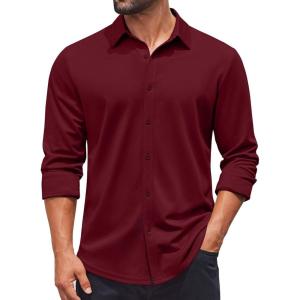 imageCOOFANDY Mens Casual Button Down Shirt Long Sleeve Wrinkle Free Shirts Stretch Dress ShirtWine Red