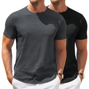 imageCOOFANDY Mens Crew Neck T Shirt Short Sleeve Casual Summer Basic Tee Slim Fit Workout TShirtBblackDark Gray2 Pack