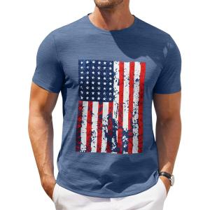 imageCOOFANDY Mens Crew Neck T Shirt Short Sleeve Casual Summer Basic Tee Slim Fit Workout TShirtBlue Red White Flag