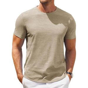 imageCOOFANDY Mens Crew Neck T Shirt Short Sleeve Casual Summer Basic Tee Slim Fit Workout TShirtKhaki