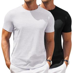imageCOOFANDY Mens Crew Neck T Shirt Short Sleeve Casual Summer Basic Tee Slim Fit Workout TShirtYblackWhite2 Pack