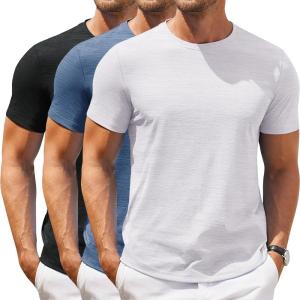 imageCOOFANDY Mens Crew Neck T Shirt Short Sleeve Casual Summer Basic Tee Slim Fit Workout TShirtYblackWhiteBlue3 Pack