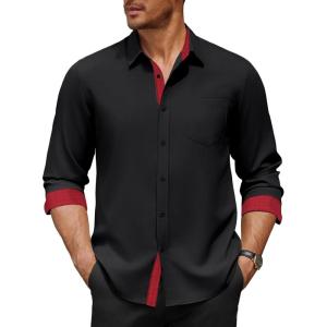 imageCOOFANDY Mens Dress Shirt Wrinkle Free Regular Fit Stretch Long Sleeve Button Down ShirtsBlack  Red